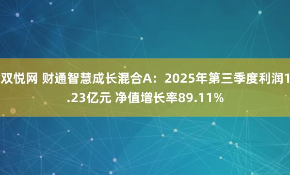 双悦网 财通智慧成长混合A：2025年第三季度利润1.23亿元 净值增长率89.11%